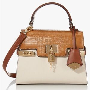 Aldo Brown and Cream Satchel with Gold Accents